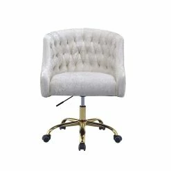Flash Sale 👏 Benjara 23" Fabric Swivel Office Chair With Metal Base In Cream And Gold ❤️ -Deals Writing Desks Store 2206730 1 L