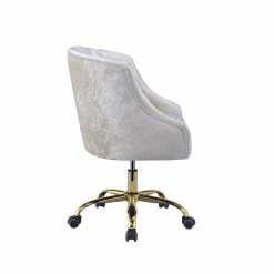 Flash Sale 👏 Benjara 23" Fabric Swivel Office Chair With Metal Base In Cream And Gold ❤️ -Deals Writing Desks Store 2206730 2 L