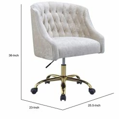 Flash Sale 👏 Benjara 23" Fabric Swivel Office Chair With Metal Base In Cream And Gold ❤️ -Deals Writing Desks Store 2206730 4 L