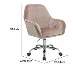 Best Pirce 🎁 Benjara 22.05" Fabric Adjustable Swivel Office Chair In Pink And Silver 🤩 -Deals Writing Desks Store 2207239 4 L