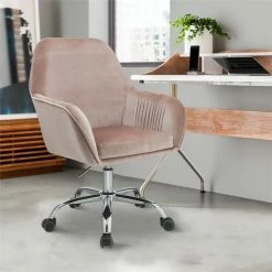 Best Pirce 🎁 Benjara 22.05" Fabric Adjustable Swivel Office Chair In Pink And Silver 🤩 -Deals Writing Desks Store 2207239 5 L