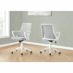 Promo 🥰 Monarch Fabric Mid-Back Mesh Office Swivel Chair In Gray And White ✨ -Deals Writing Desks Store 2245910 1 L