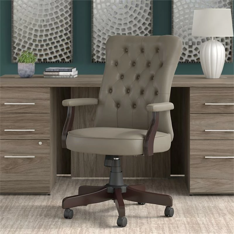 Budget 👏 Bush Mayfield High Back Tufted Office Chair With Arms In Washed Gray - Bonded Leather ✨ 4 Budget 👏 Bush Mayfield High Back Tufted Office Chair With Arms In Washed Gray - Bonded Leather ✨ - Image 2