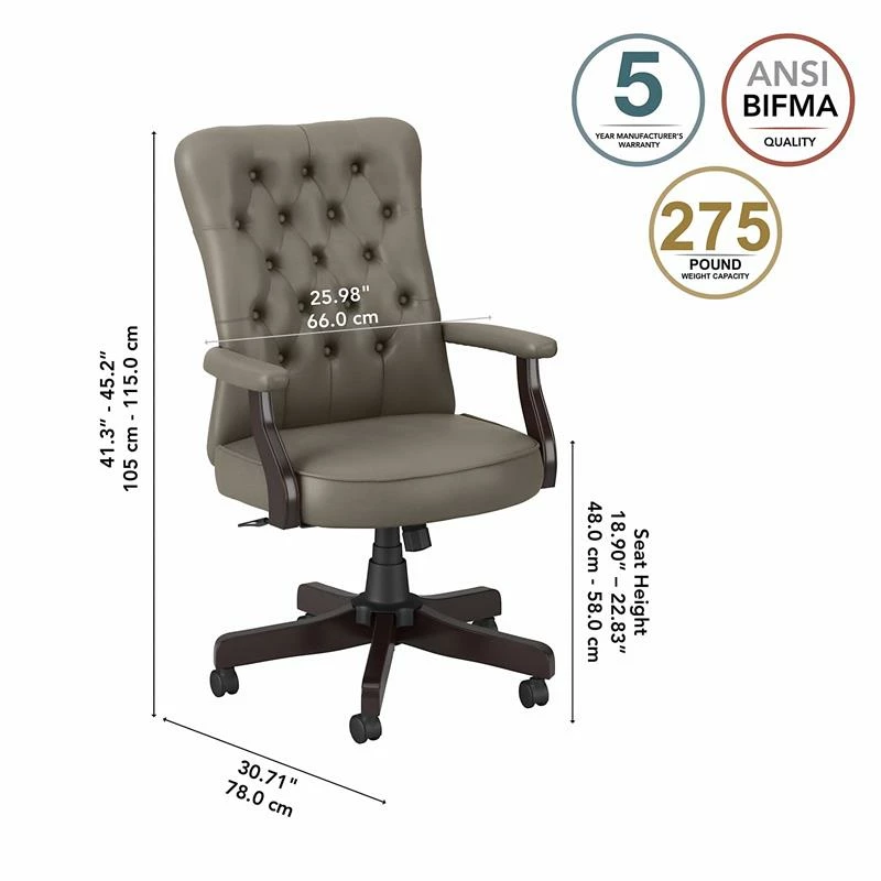 Budget 👏 Bush Mayfield High Back Tufted Office Chair With Arms In Washed Gray - Bonded Leather ✨ 8 Budget 👏 Bush Mayfield High Back Tufted Office Chair With Arms In Washed Gray - Bonded Leather ✨ - Image 6