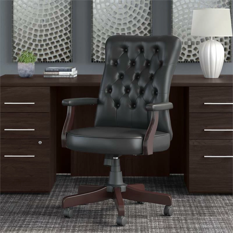 Promo ✔️ Bush Salinas High Back Tufted Office Chair With Arms In Black Leather 😀 4 Promo ✔️ Bush Salinas High Back Tufted Office Chair With Arms In Black Leather 😀 - Image 2