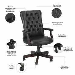 Promo ✔️ Bush Salinas High Back Tufted Office Chair With Arms In Black Leather 😀 11 Promo ✔️ Bush Salinas High Back Tufted Office Chair With Arms In Black Leather 😀 -Deals Writing Desks Store 2250365 2 L