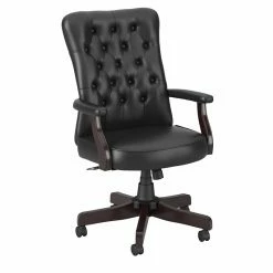 Promo ✔️ Bush Salinas High Back Tufted Office Chair With Arms In Black Leather 😀