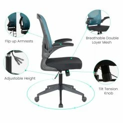 Flash Sale 🎁 LeisureMod Newton Modern Mesh Office Swivel Chair In Teal 👏 -Deals Writing Desks Store 2266963 9 L