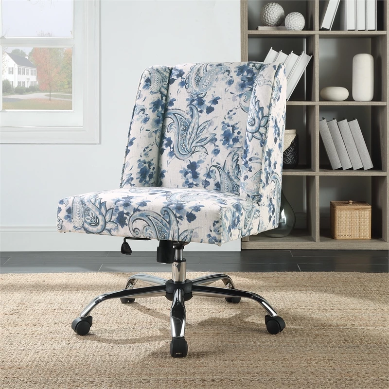 Buy 👏 OSP Home Furnishings Westgrove Managers Chair In Blue Paisley Fabric With Chrome Base ❤️ 4 Buy 👏 OSP Home Furnishings Westgrove Managers Chair In Blue Paisley Fabric With Chrome Base ❤️ - Image 2