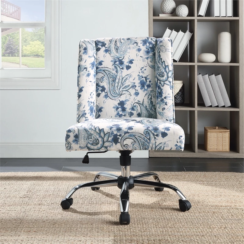 Buy 👏 OSP Home Furnishings Westgrove Managers Chair In Blue Paisley Fabric With Chrome Base ❤️ 5 Buy 👏 OSP Home Furnishings Westgrove Managers Chair In Blue Paisley Fabric With Chrome Base ❤️ - Image 3