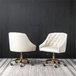 Brand new 🎉 Best Master Furniture Cream Velvet Tufted Swivel Task Chair With Gold Base And Wheels ✨ -Deals Writing Desks Store 2278961 L
