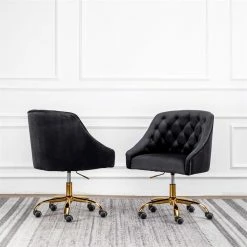 Best Sale 👍 Best Master Furniture Black Velvet Tufted Swivel Task Chair With Gold Base And Wheels ❤️ -Deals Writing Desks Store 2278962 L
