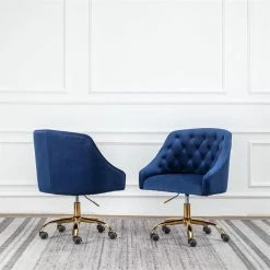 Outlet 👍 Best Master Furniture Blue Velvet Tufted Swivel Task Chair With Gold Base And Wheels 😀 -Deals Writing Desks Store 2278963 L