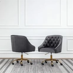 Coupon 🥰 Best Master Furniture Dark Gray Velvet Tufted Swivel Task Chair With Gold Base And Wheels 🤩 5 Coupon 🥰 Best Master Furniture Dark Gray Velvet Tufted Swivel Task Chair With Gold Base And Wheels 🤩 -Deals Writing Desks Store 2278964 L