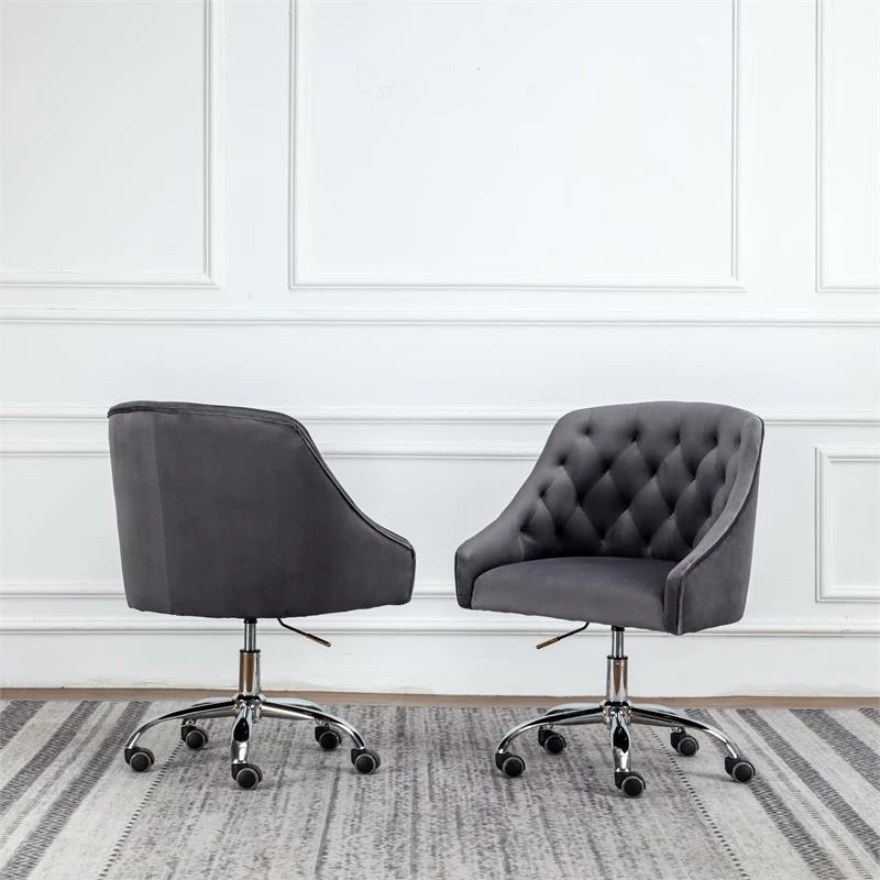 Flash Sale โค๏ธ Best Master Furniture Dark Gray Velvet Tufted Swivel Task Chair With Silver Base And Wheels ๐งจ 4 Flash Sale โค๏ธ Best Master Furniture Dark Gray Velvet Tufted Swivel Task Chair With Silver Base And Wheels ๐งจ - Image 2