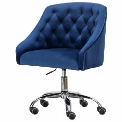 Best deal 👏 Best Master Furniture Blue Tufted Velvet Swivel Task Chair With Silver Base And Wheels ⌛