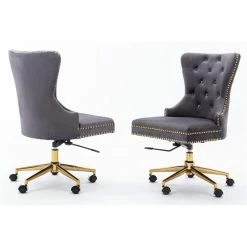 Top 10 👏 Best Quality Furniture Swivel Office Chair In Dark Gray Velvet With Gold Chrome And Tufted Seat Back 😀