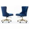 New ❤️ Best Quality Furniture Swivel Office Chair In Navy Blue Velvet With Gold Chrome And Tufted Seat Back ⌛ -Deals Writing Desks Store 2291978 L