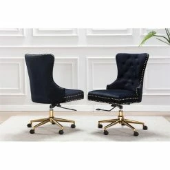 Cheap 😍 Best Quality Furniture Swivel Office Chair In Black Velvet With Gold Chrome And Tufted Seat Back ✔️ -Deals Writing Desks Store 2291979 1 L
