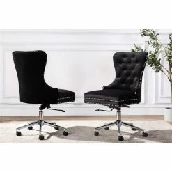 Deals 👏 Best Quality Furniture Swivel Office Chair In Black Velvet With Stainless Steel And Tufted Seat 😍 -Deals Writing Desks Store 2291984 1 L
