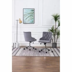 Cheapest 🔥 Best Quality Furniture Swivel Office Chair In Dark Gray Velvet With Stainless Steel And Tufted Seat 🔔 -Deals Writing Desks Store 2291985 1 L