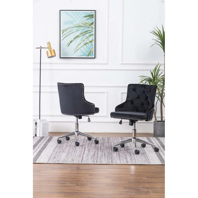 Deals 🌟 Best Quality Furniture Swivel Office Chair In Black Velvet With Stainless Steel And Tufted Seat 😀 4 Deals 🌟 Best Quality Furniture Swivel Office Chair In Black Velvet With Stainless Steel And Tufted Seat 😀 - Image 2
