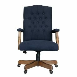Deals ✔️ Bowery Hill Traditional Executive Chair In Denim Blue Linen 💯 -Deals Writing Desks Store 2295463 2 L