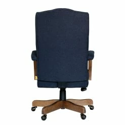 Deals ✔️ Bowery Hill Traditional Executive Chair In Denim Blue Linen 💯 -Deals Writing Desks Store 2295463 4 L