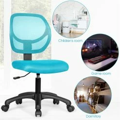 Best Sale 💯 Costway Sponge Adjustable Height Low-Back Armless Computer Desk Chair In Blue 👍 -Deals Writing Desks Store 2314347 10 L