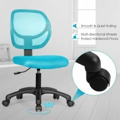 Best Sale 💯 Costway Sponge Adjustable Height Low-Back Armless Computer Desk Chair In Blue 👍 -Deals Writing Desks Store 2314347 7 L
