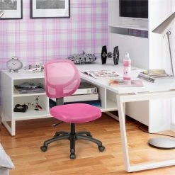 Brand new 🧨 Costway Sponge Adjustable Height Low-Back Armless Computer Desk Chair In Pink 😉 -Deals Writing Desks Store 2314348 1 L