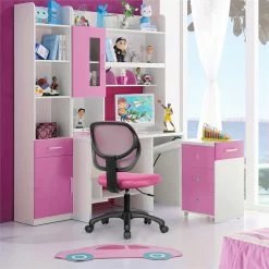 Brand new 🧨 Costway Sponge Adjustable Height Low-Back Armless Computer Desk Chair In Pink 😉 -Deals Writing Desks Store 2314348 4 L