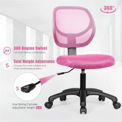 Brand new 🧨 Costway Sponge Adjustable Height Low-Back Armless Computer Desk Chair In Pink 😉 -Deals Writing Desks Store 2314348 6 L