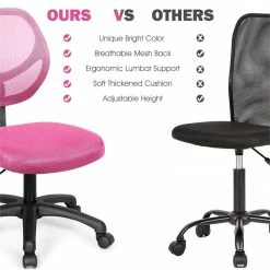 Brand new 🧨 Costway Sponge Adjustable Height Low-Back Armless Computer Desk Chair In Pink 😉 -Deals Writing Desks Store 2314348 8 L