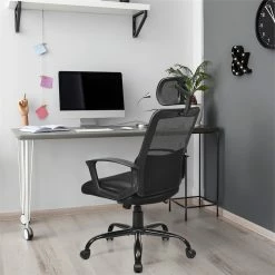 Budget 🎁 Costway Contemporary PU Mesh Swivel Office Chair With High Back In Black ⌛ -Deals Writing Desks Store 2314370 2a L