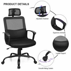 Budget 🎁 Costway Contemporary PU Mesh Swivel Office Chair With High Back In Black ⌛ -Deals Writing Desks Store 2314370 4 L