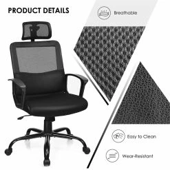 Budget 🎁 Costway Contemporary PU Mesh Swivel Office Chair With High Back In Black ⌛ -Deals Writing Desks Store 2314370 8 L