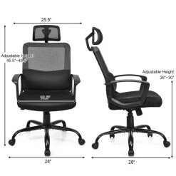 Budget 🎁 Costway Contemporary PU Mesh Swivel Office Chair With High Back In Black ⌛ -Deals Writing Desks Store 2314370 9 L