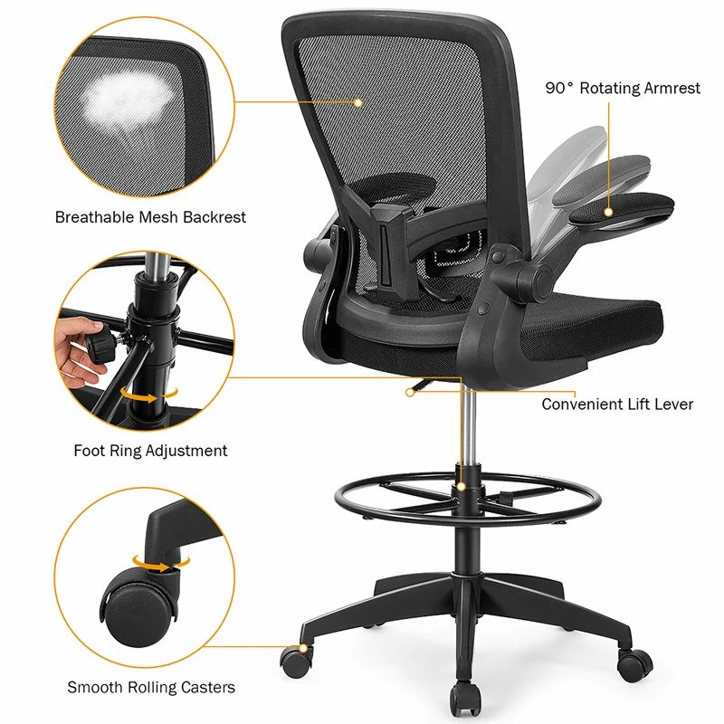 Best deal 🌟 Costway Sponge Adjustable Height Drafting Chair With Lumbar Support In Black 🔥 9 Best deal 🌟 Costway Sponge Adjustable Height Drafting Chair With Lumbar Support In Black 🔥 - Image 7