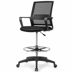 Brand new 🌟 Costway Mesh And Sponge Adjustable Height Drafting Chair With Footrest In Black ⌛ -Deals Writing Desks Store 2326243 2 L