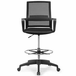 Brand new 🌟 Costway Mesh And Sponge Adjustable Height Drafting Chair With Footrest In Black ⌛ -Deals Writing Desks Store 2326243 3 L