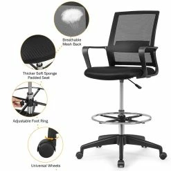 Brand new 🌟 Costway Mesh And Sponge Adjustable Height Drafting Chair With Footrest In Black ⌛ -Deals Writing Desks Store 2326243 4 L
