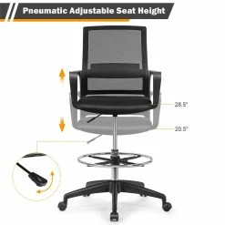 Brand new 🌟 Costway Mesh And Sponge Adjustable Height Drafting Chair With Footrest In Black ⌛ -Deals Writing Desks Store 2326243 6 L