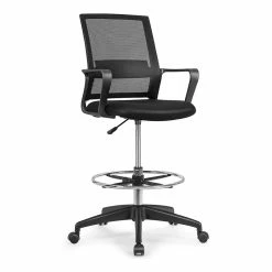Brand new 🌟 Costway Mesh And Sponge Adjustable Height Drafting Chair With Footrest In Black ⌛