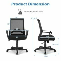 Discount 🥰 Costway Sponge Adjustable Height Home Office Chair With Lumbar Support In Black 🛒 -Deals Writing Desks Store 2326427 10 L