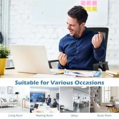 Discount 🥰 Costway Sponge Adjustable Height Home Office Chair With Lumbar Support In Black 🛒 -Deals Writing Desks Store 2326427 4 L