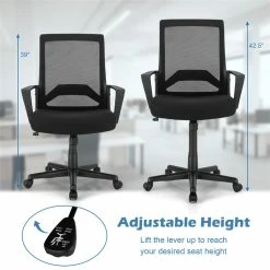 Discount 🥰 Costway Sponge Adjustable Height Home Office Chair With Lumbar Support In Black 🛒 -Deals Writing Desks Store 2326427 6 L