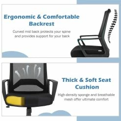 Discount 🥰 Costway Sponge Adjustable Height Home Office Chair With Lumbar Support In Black 🛒 -Deals Writing Desks Store 2326427 8 L