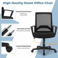 Discount 🥰 Costway Sponge Adjustable Height Home Office Chair With Lumbar Support In Black 🛒 -Deals Writing Desks Store 2326427 9 L