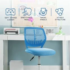 Best deal ✨ Costway Sponge Adjustable Mid Back Swivel Armless Office Chair In Blue ✨ -Deals Writing Desks Store 2326455 4 L